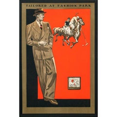 Panneau publicitaire pour la mode masculine "Tailored At Fashion Park", années 1930