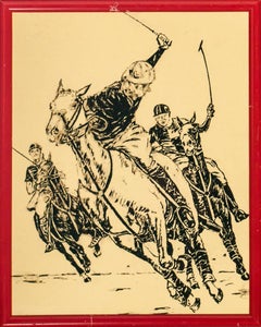 „Drei Polospieler“, Eglomise von Paul Desmond Brown, ca. 1930er Jahre