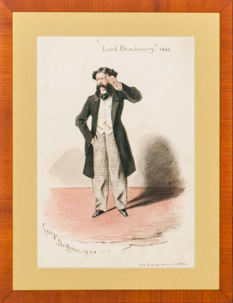 Classic watercolour portrait of "Lord Dundreary" 1862 Signed & dated: George Bridgman 1920 (see Punch. Vol. 42.1862)

Art Sz: 9 1/2"H x 6 1/2"W

Frame Sz: 12 3/4"H x 9 3/4'W