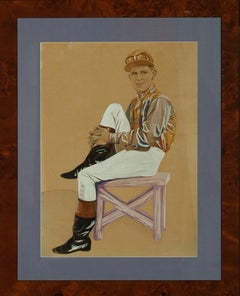Vintage "Jockey w/ Leg Up" 1941 Watercolor