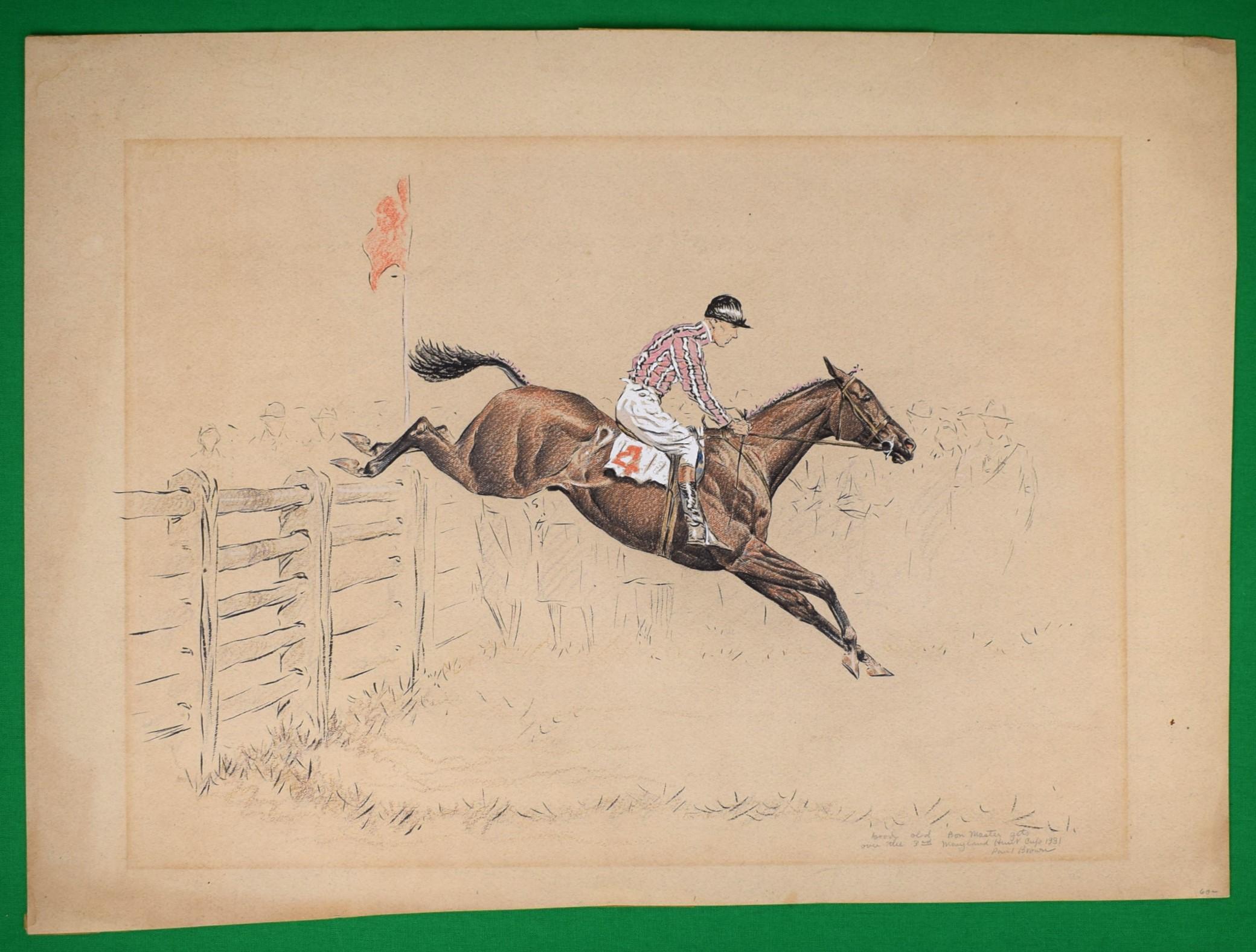 "Good Old Bon Master Gets Over The 3rd Fence At The Maryland Hunt Club" 1931  - Art by Paul Desmond Brown