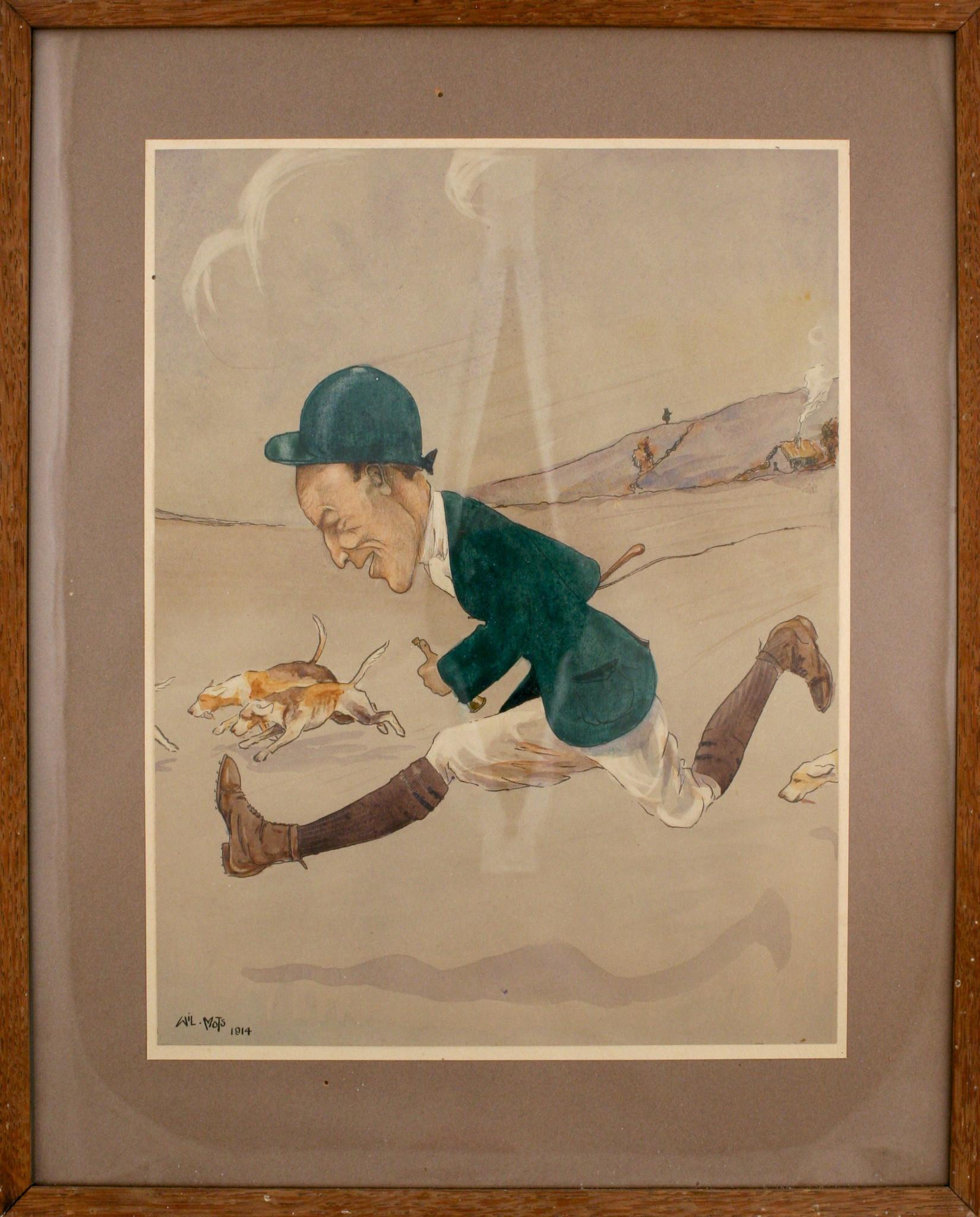 „Beagling“ Aquarell, 1914, Aquarell – Art von Wil Mots