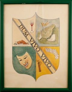 Vintage "Dum Vivo Vivo Heraldic Crest" Watercolor