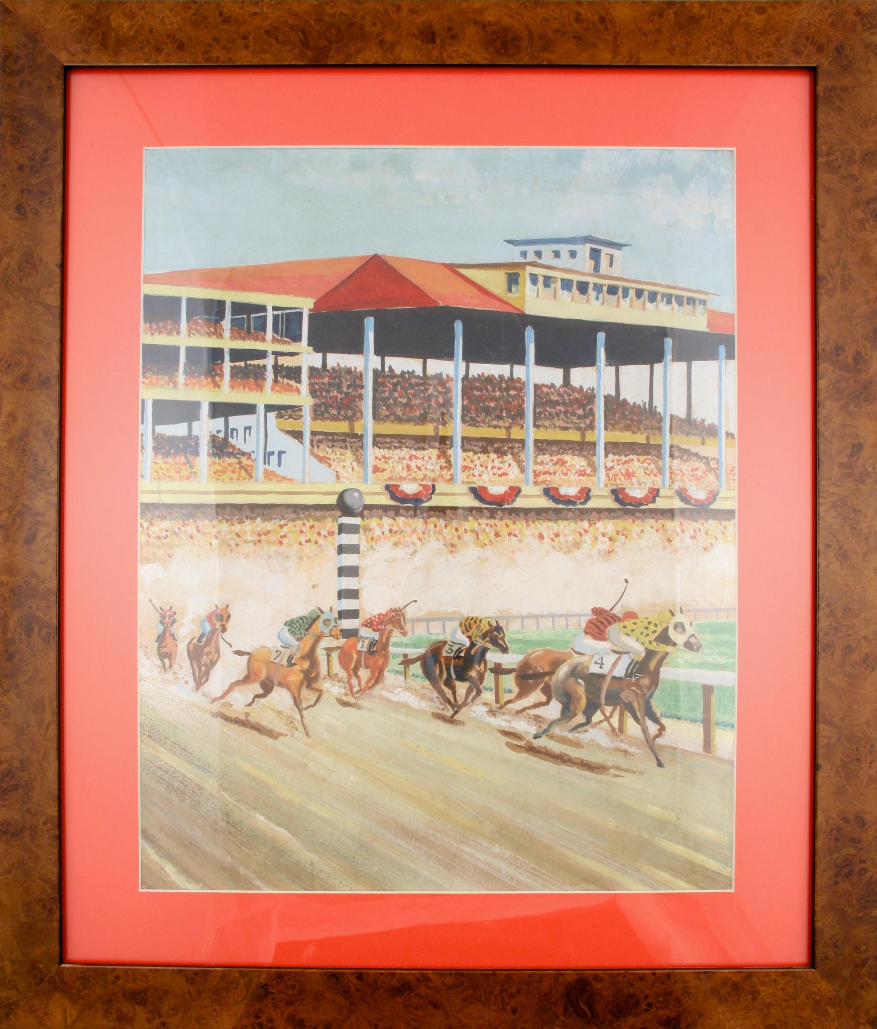 "Racetrack Scene" 1930s Watercolor - Art by Unknown