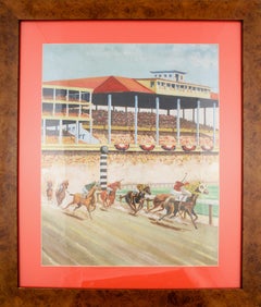 "Racetrack Scene" 1930s Watercolor