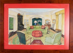Retro "Designer's Interior Rendering" c1950s Watercolour
