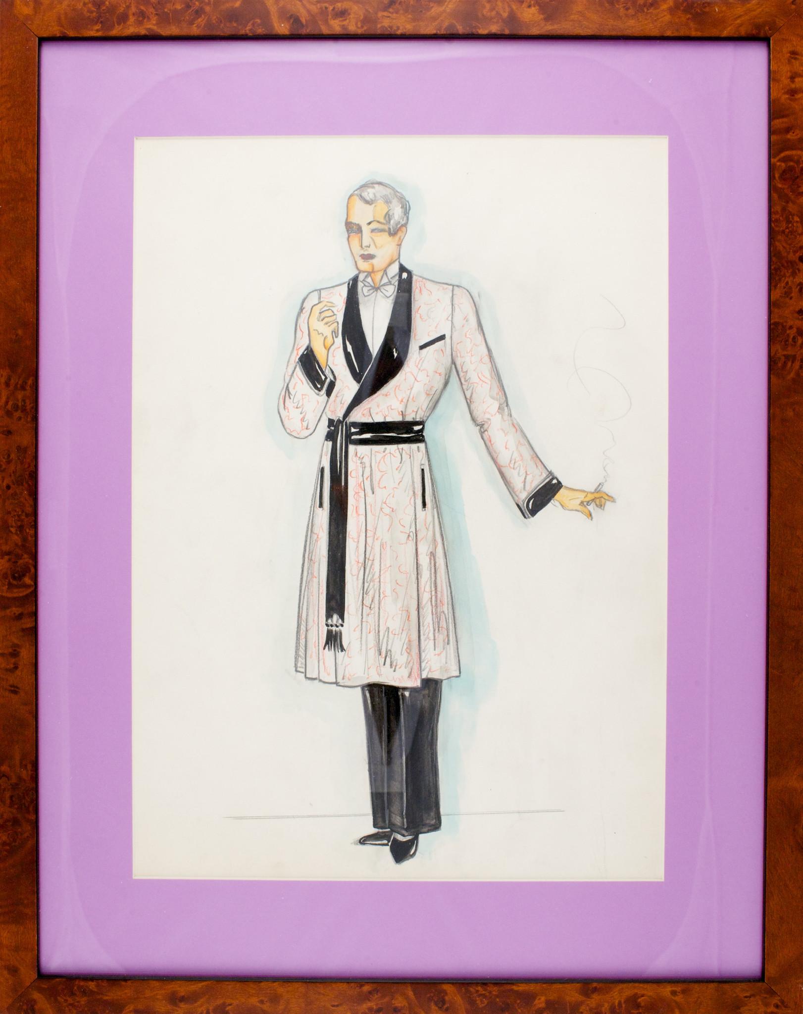 "Gentleman In Dressing Gown" Watercolour - Art by Unknown