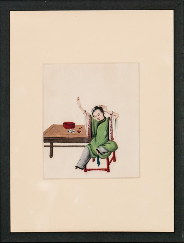 "Chinois Lady In Jade Robe" c1930s Gouache - Art by Unknown