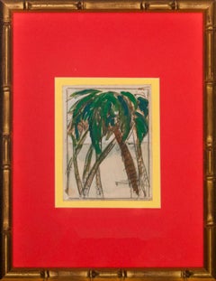 Vintage "Palm Trees" 1950 Watercolor by Reynaldo Luza