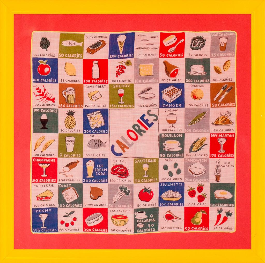 "Calories Framed Linen c1950s Pocket Square" - Art by Unknown