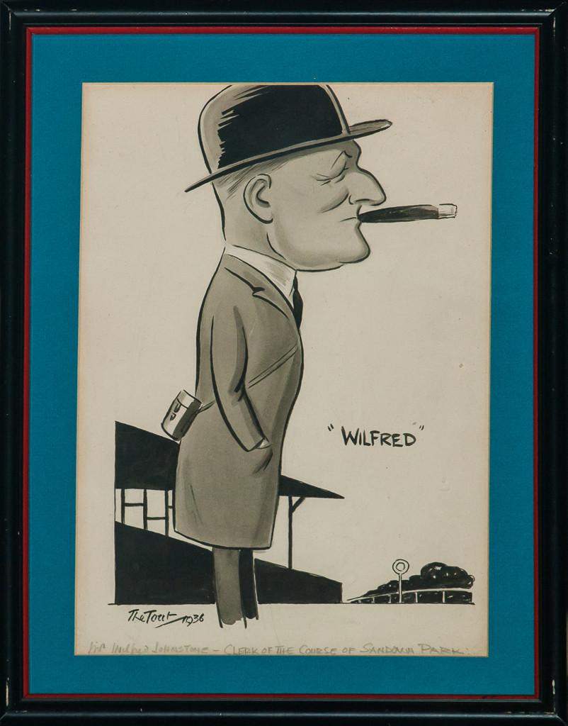 Classic turf caricature of one, Mr Wilfred Johnstone, Clerk of the Course of Sandown Park 1936

Art Sz: 10 1/2"H x 7 1/4"W

Frame Sz: 13 1/4"H x 10"W