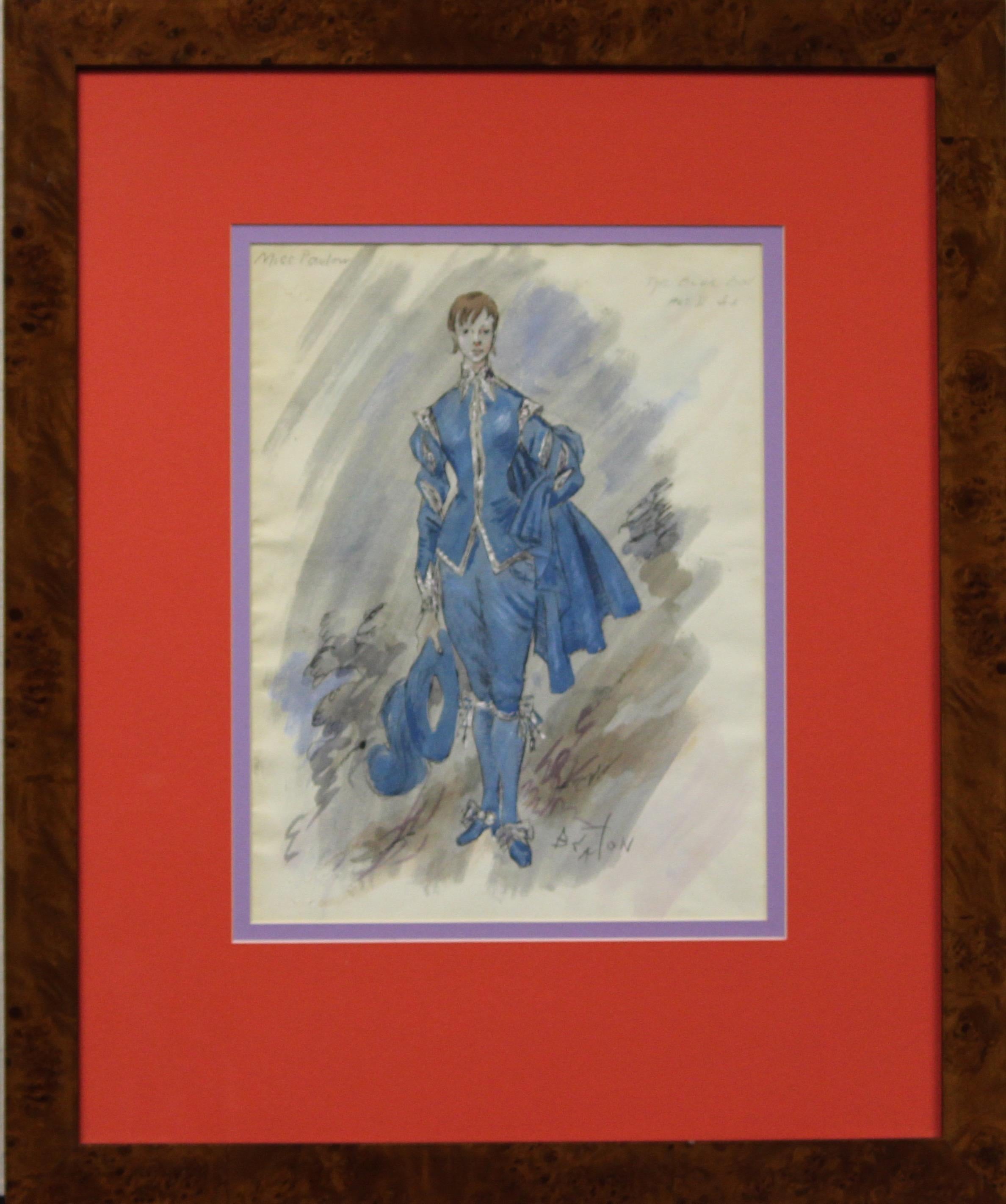 Original Cecil Beaton (1904-1980) um 1950 Aquarell 'The Blue Boy' Miss Paulow (UL) signiert 'Beaton' (LR)

Art Sz: 14 1/2 "H x 11 "W

Rahmengröße: 27 "H x 22 "W