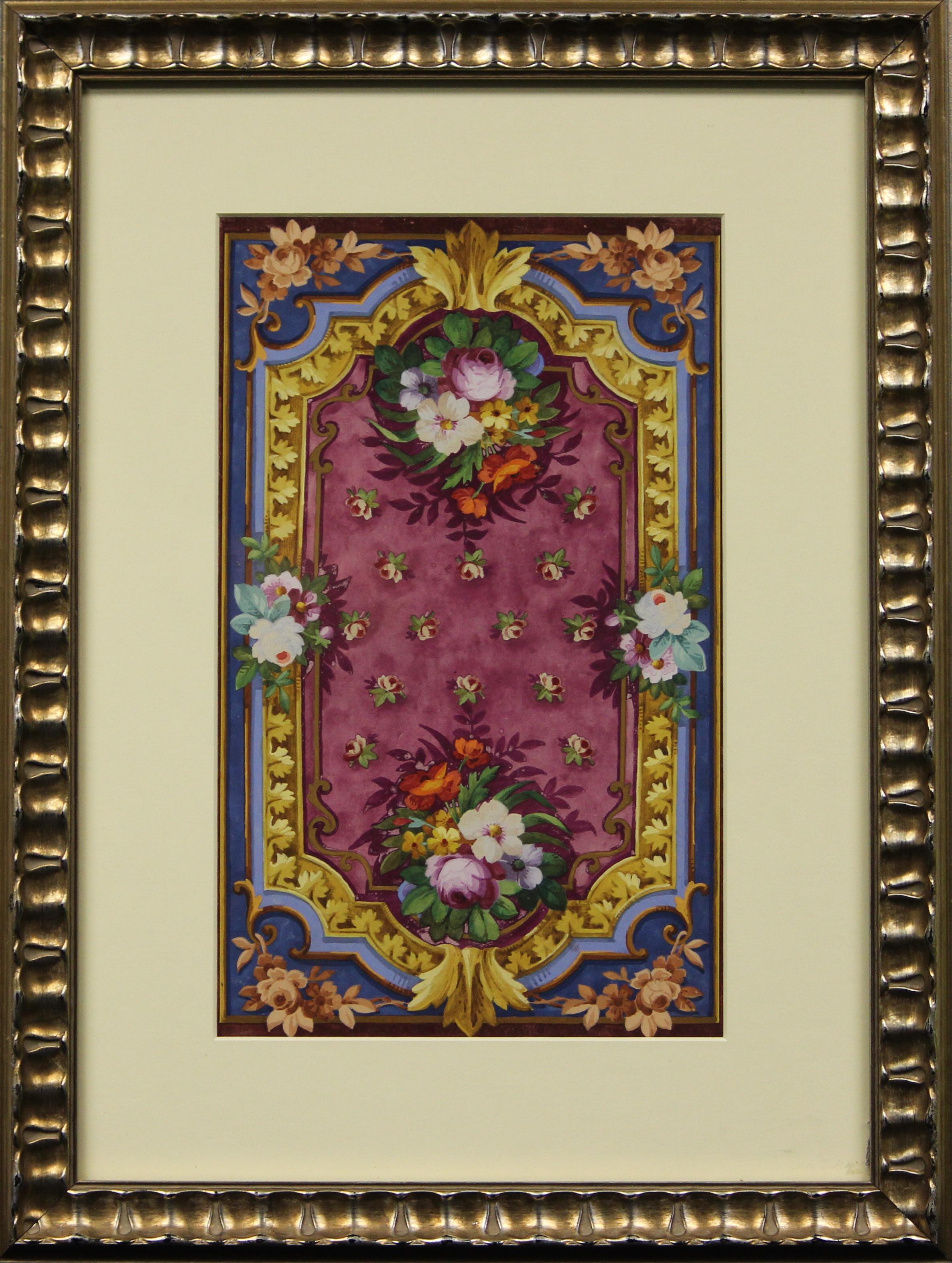Aubusson Floral-Wandteppich in Gouache – Art von Unknown