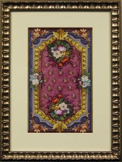 Antique Aubusson Floral Tapestry Gouache