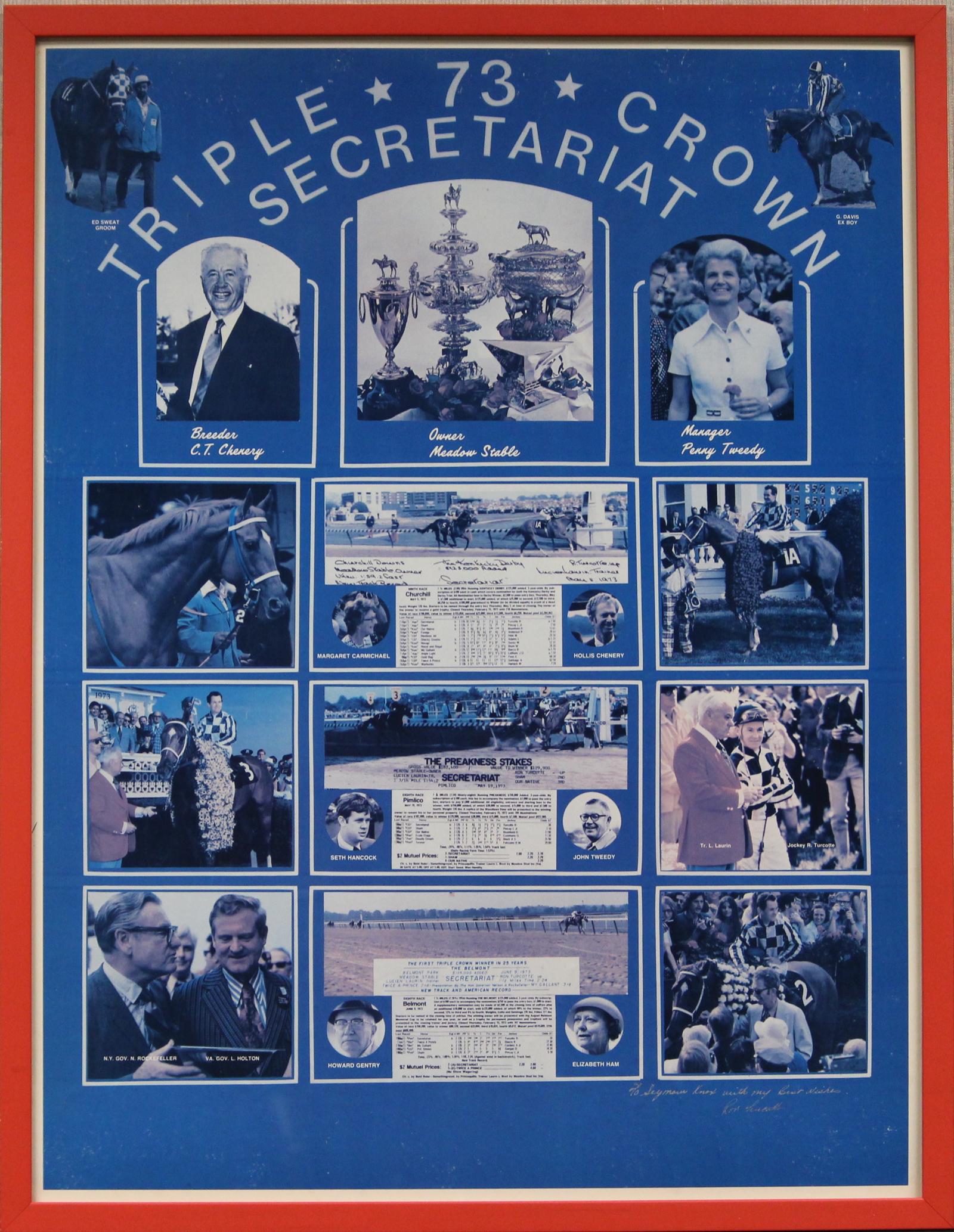 "Triple Corona Secretariat" 1973 Póster Inscrito por el Jockey Ron Turcotte - Art de Unknown