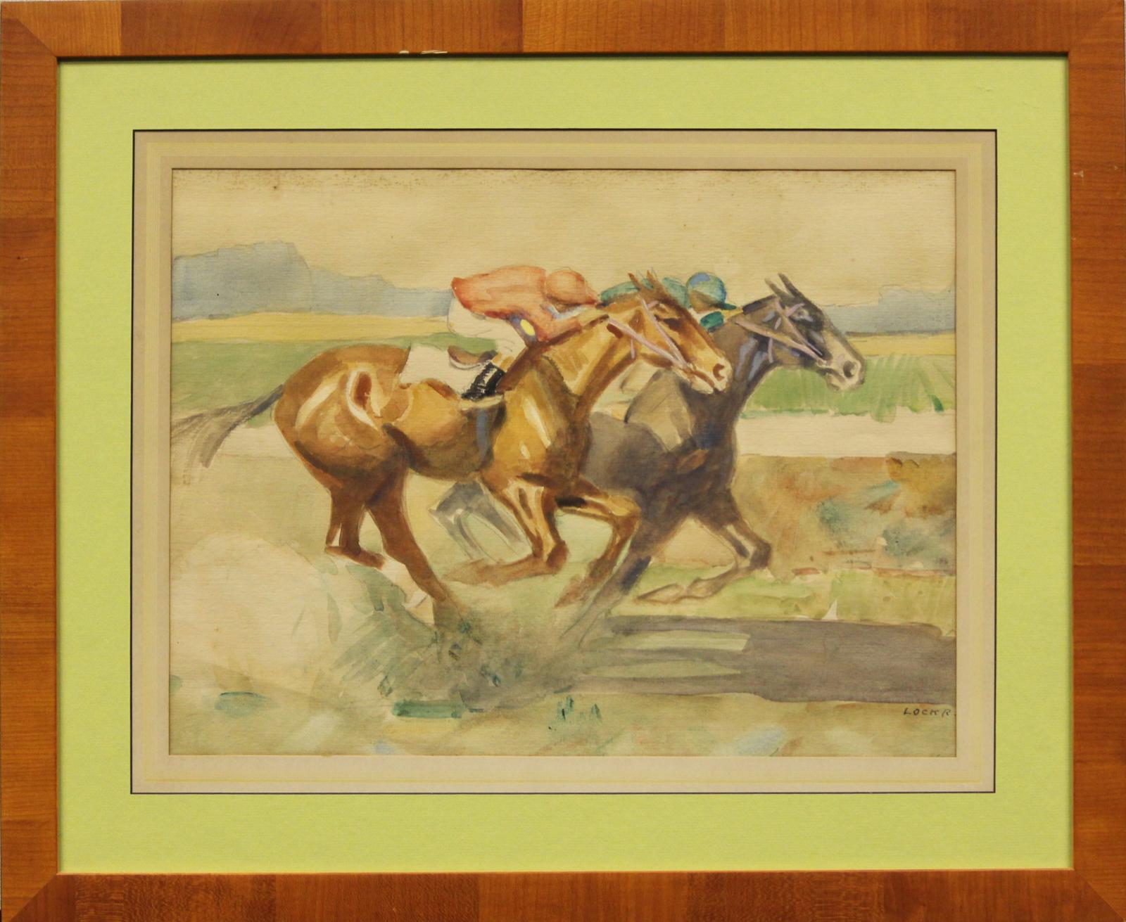 "Two Racehorses" Watercolour by Lockridge - Art by George A Lockridge 