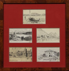 5 Postcard Pen & Ink c1910s Drawings from Italy