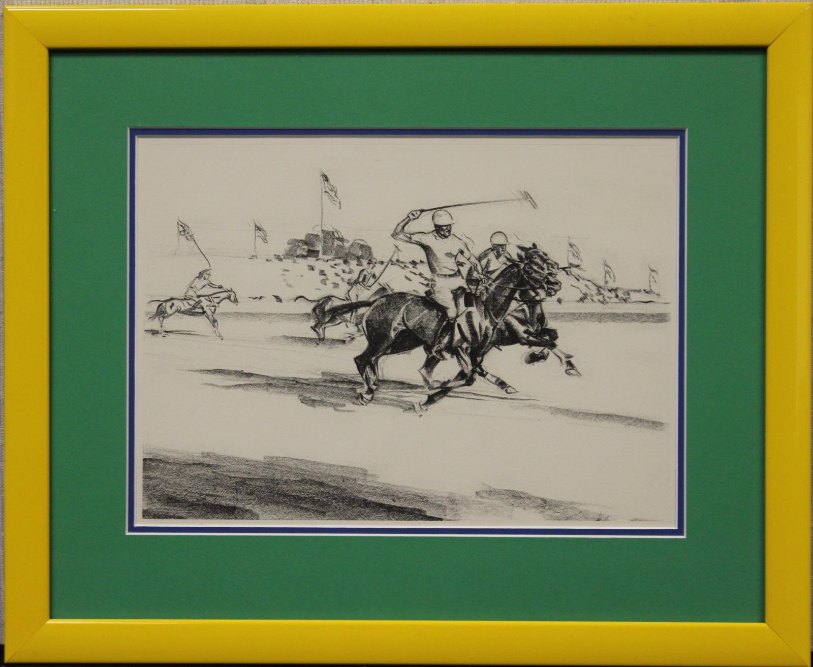 „International Meadowbrook Polo-Match“, Kohlezeichnung, ca. 1930er Jahre – Art von Unknown