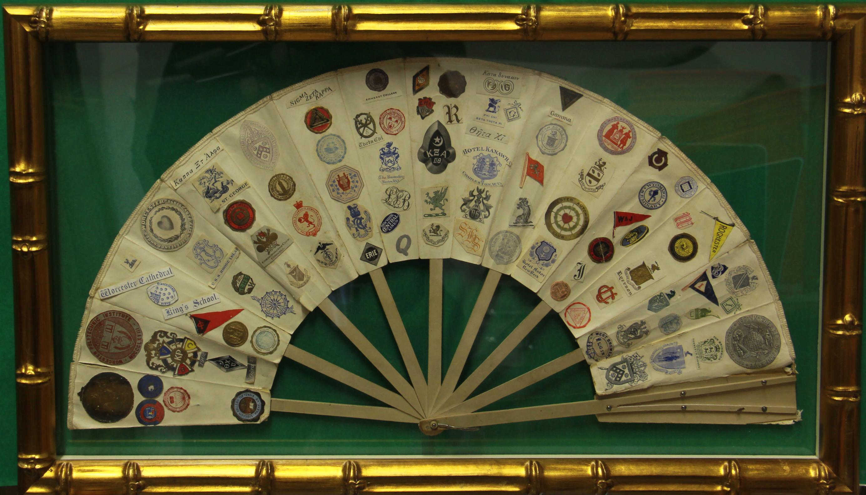 Framed 16 Panel Double-Sided Fan w/ Stationery Crests - Art by Unknown