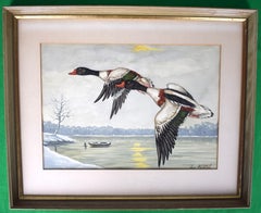 "2 Ducks In Flight Over Lake" by Jean Herblet Ex- C.Z. Guest Estate