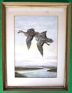 "Two Ducks In Flight Over Marsh" by Jean Herblet Ex- C.Z. Guest Estate