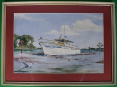 Used Motorboat Cruising Off The Eastern Shore Of Maryland 1964 Watercolor by John Mol