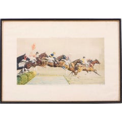 Vintage  Paul Brown Color Lithograph "The Water - Aintree" from The Grand National