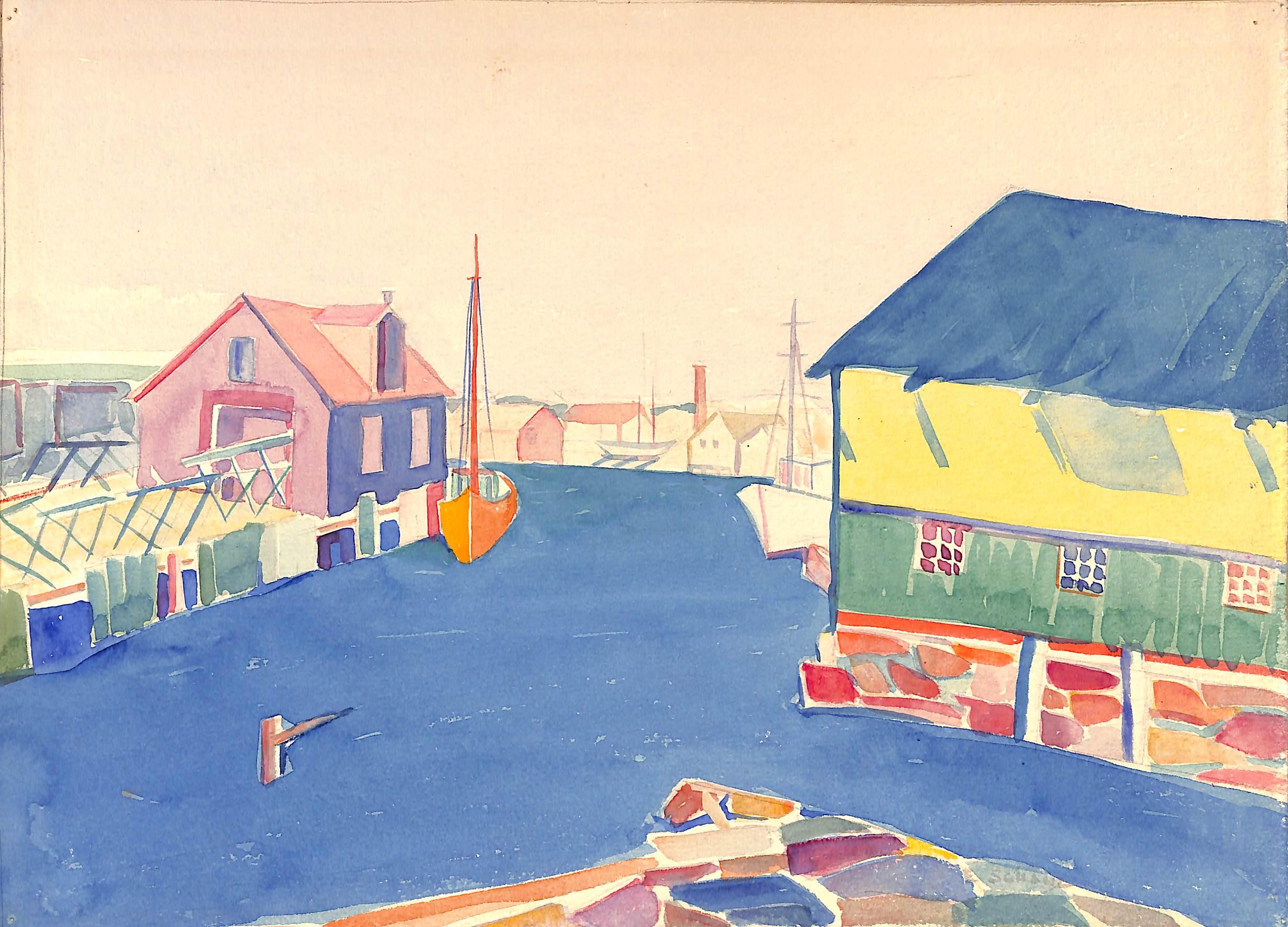 Coastal Harbor Watercolor - Art by Schanz
