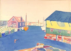 Coastal Harbor Aquarell-Aquarell