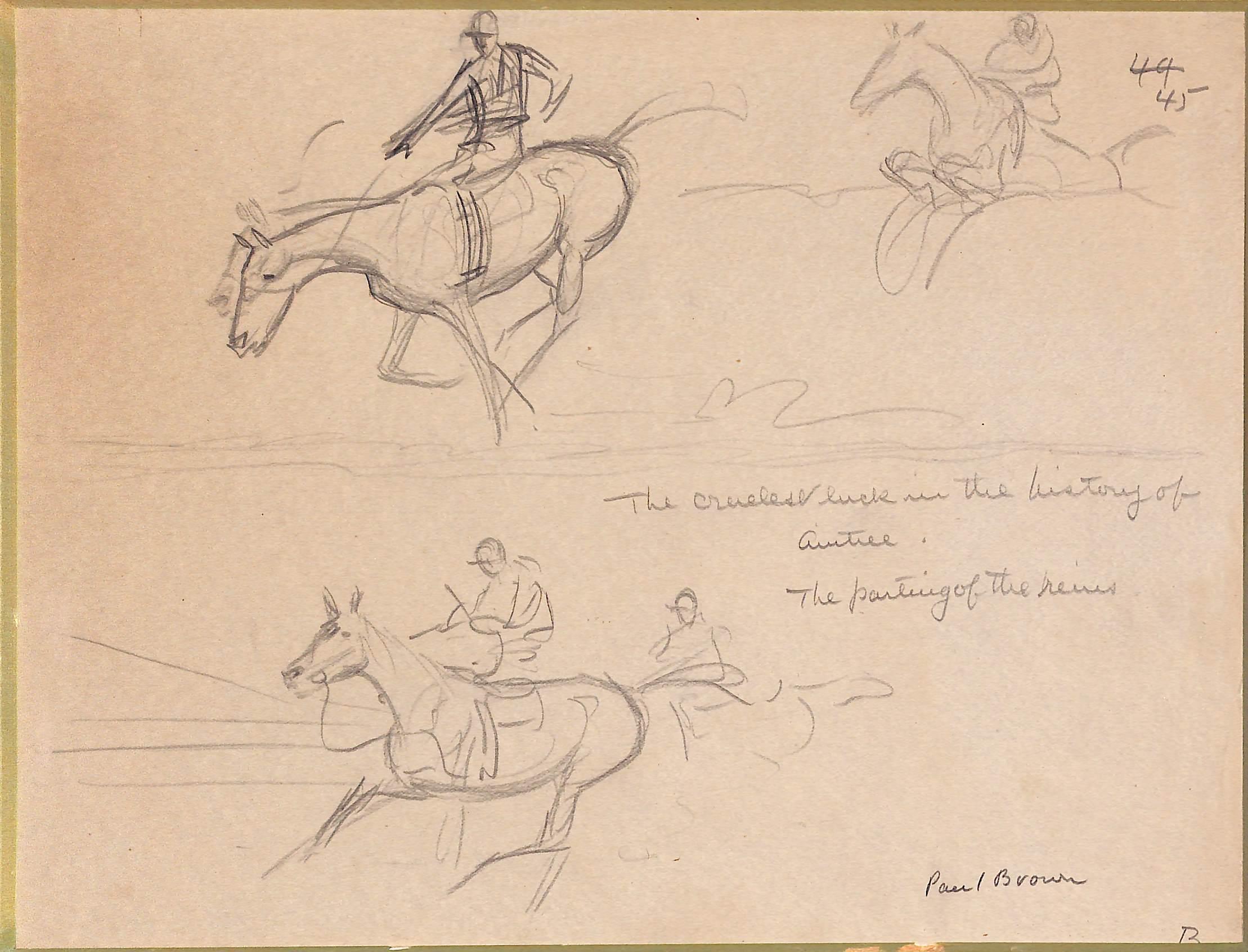 'The Cruelest Luck In The History Of Aintree: The Parting Of The Reins' Pencil D - Art by Paul Desmond Brown