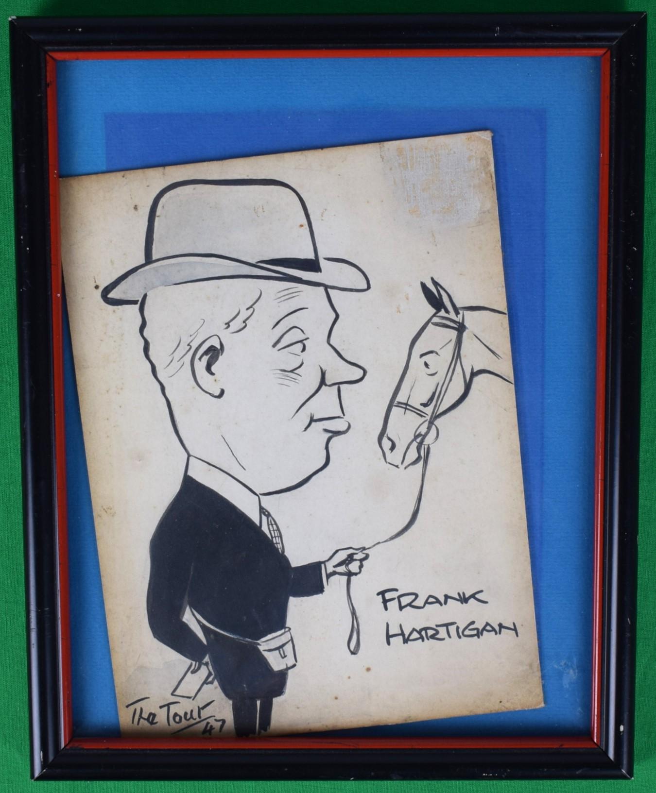 Frank Hartigan Horse Trainer 1947 Pen & Ink w/ Watercolour by "The Tout" - Art by Peter Buchanan