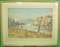 Vintage Two Anglers On A Riverbed Watercolour & Gouache by Graham Smith