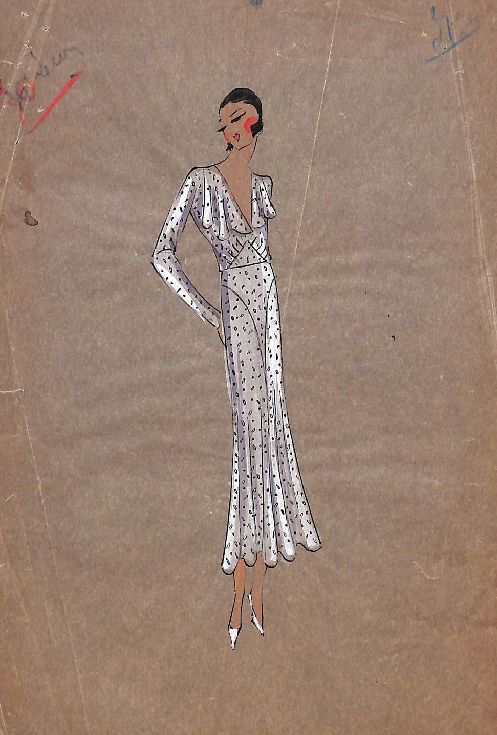 Parisian Women's c1920s Fashion Gouache - Art by Unknown