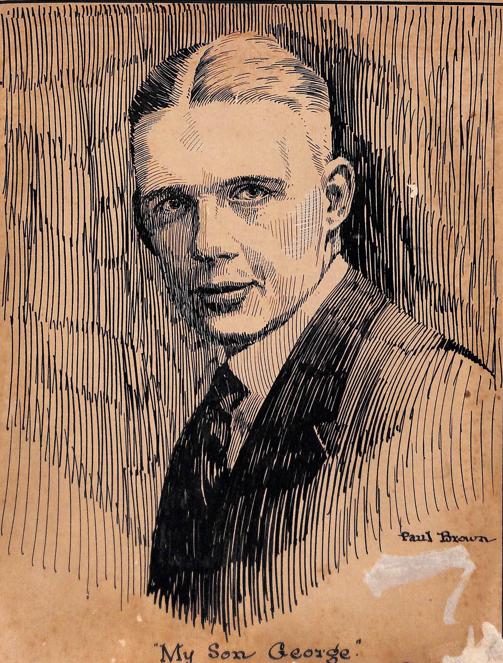 „My Son George“ 1921 Pen & Tinte-Porträt von Paul Brown  – Art von Paul Desmond Brown
