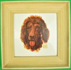 Vintage Abercrombie & Fitch Hand-Painted Dog Head by Frank Childers Framed Tile