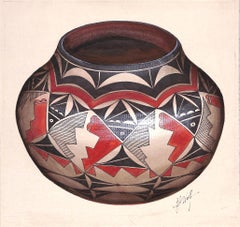 Used Acoma Pot Gouache Painting by CJ Wolf