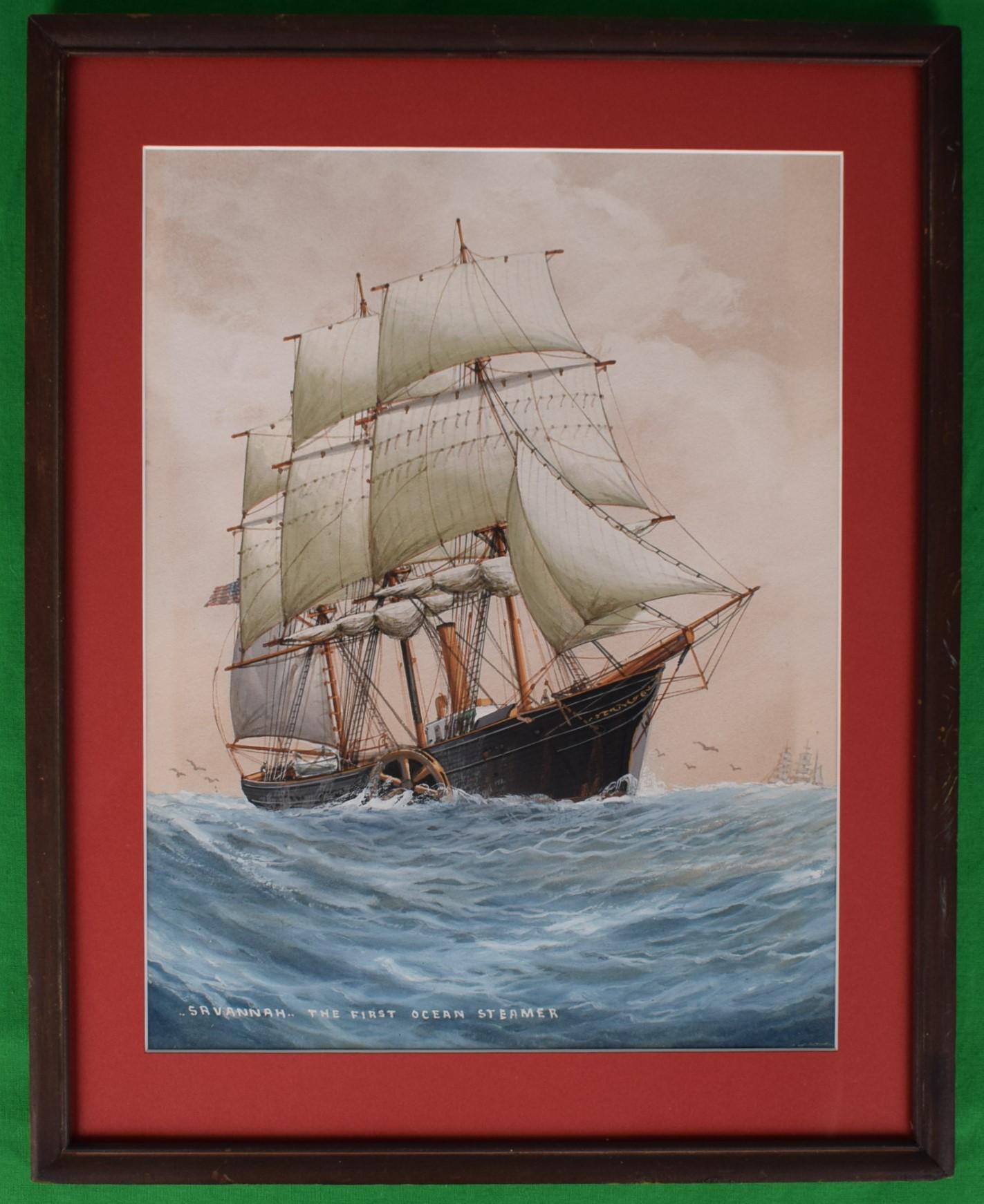SS Savannah The First Ocean Steamer, Aquarell mit Gouache, SS Savannah – Art von Unknown