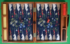 Vintage Hand-Needlepoint Unicorn Backgammon Case w/ Red/ Brown Checkers
