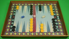 Hand-Petit Needlepoint Backgammon Board w/ Chips & Dice