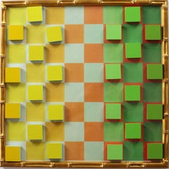 Georg Jensen x Richard Anuszkiewicz 1969 Tablero de ajedrez con marco de bambú dorado