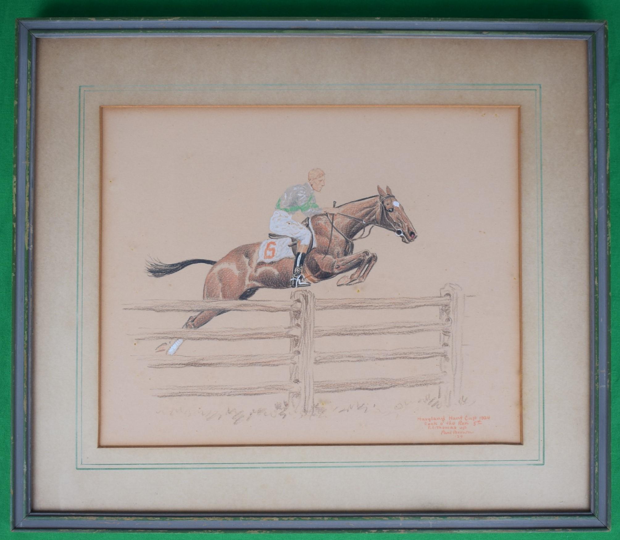 Maryland Hunt Cup Fred Thomas Up 1924 Mixed Media Pastel Drawing by Paul Brown