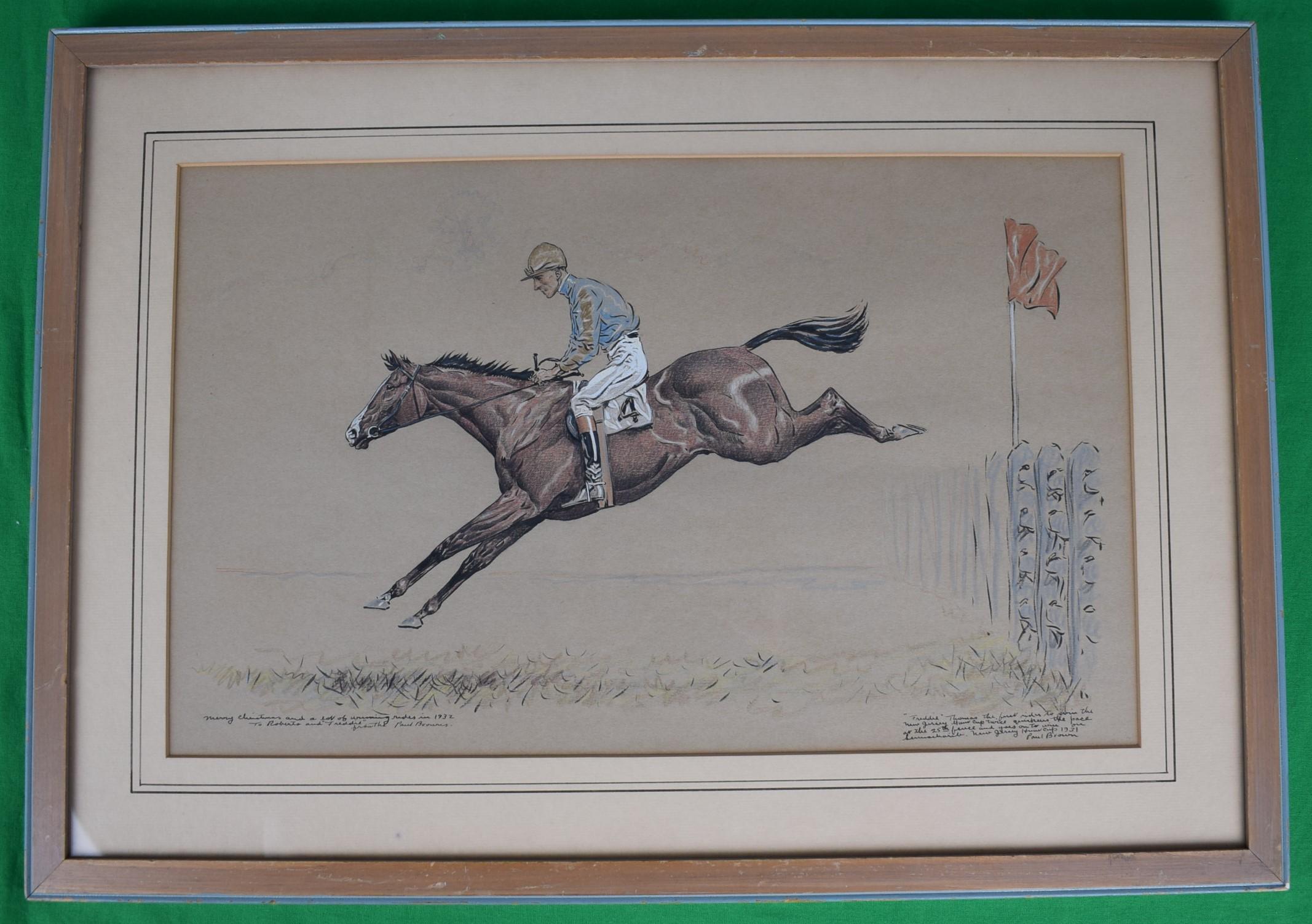 "Freddie" Thomas The First Rider To Win The New Jersey Hunt Cup Twice - Art by Paul Brown