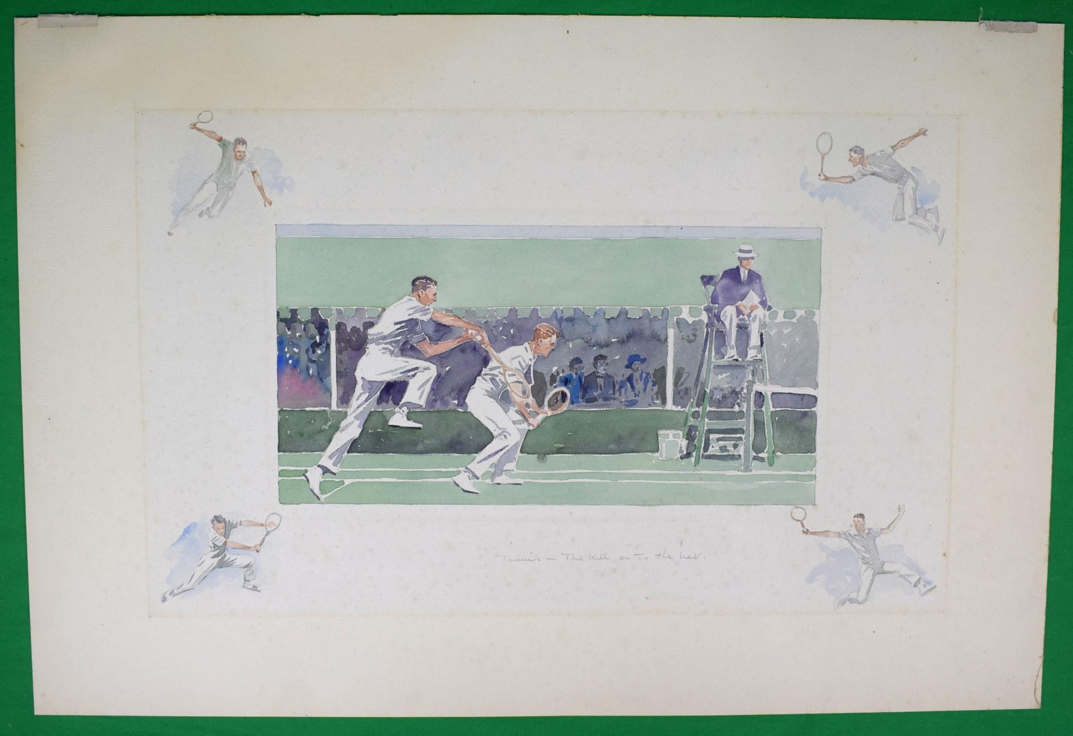 Tennis- The Kill, Or To The Net Watercolor By Paul Brown - Art by Paul Desmond Brown