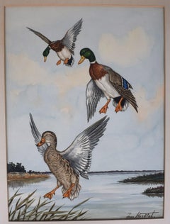 3 Ducks in Flight Watercolour by Jean Herblet Ex- C.Z. Guest Collection