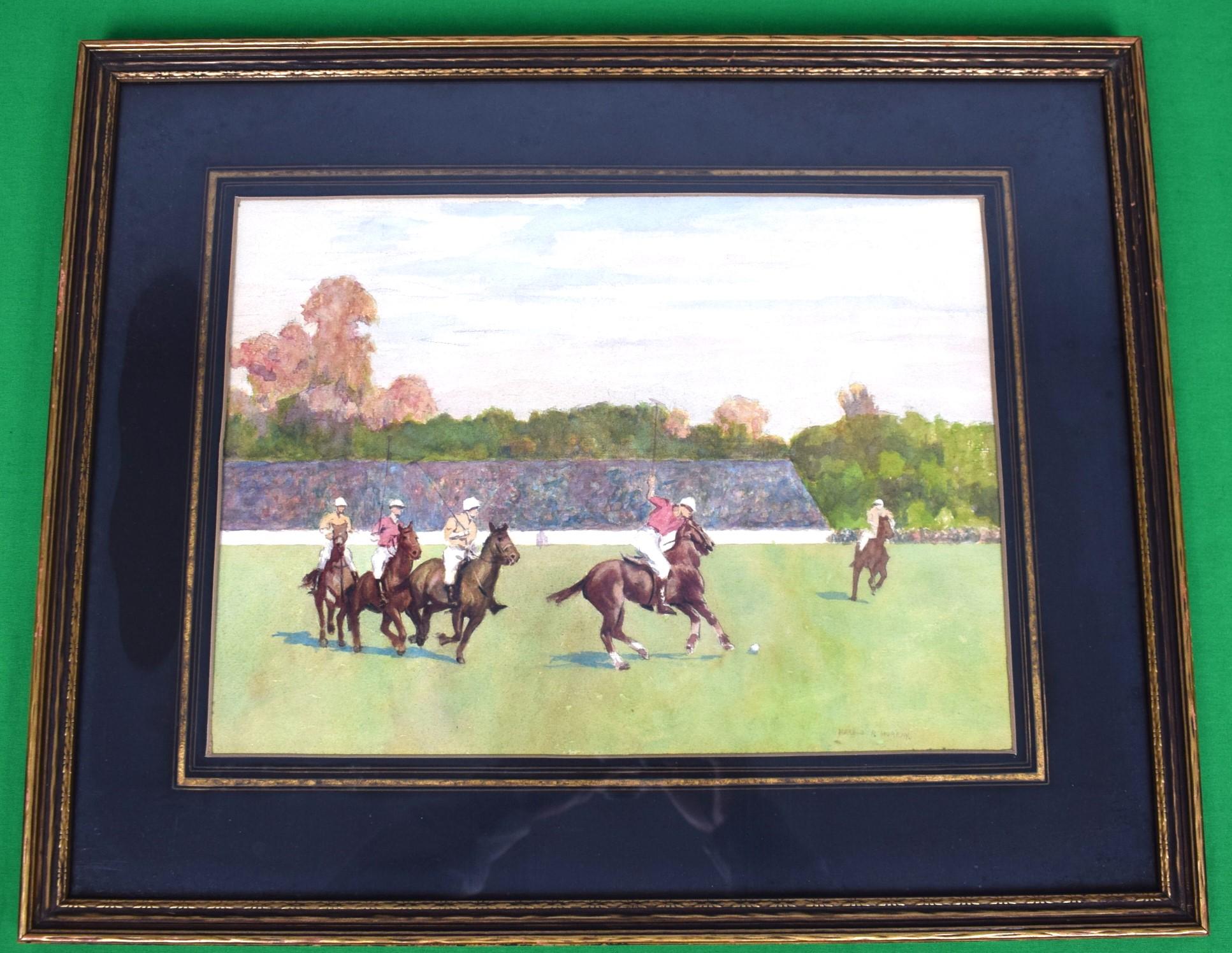 "Meadow Brook Polo Match" c1930s Watercolor by Harold Paul Murray