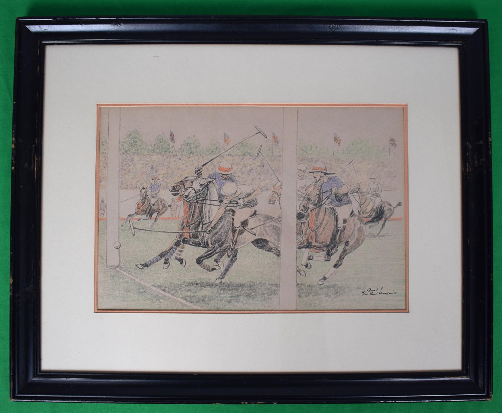 International Polo Goal! at Meadow Brook 1927 Conte Crayon Drawing by Paul Brown - Art by Paul Desmond Brown