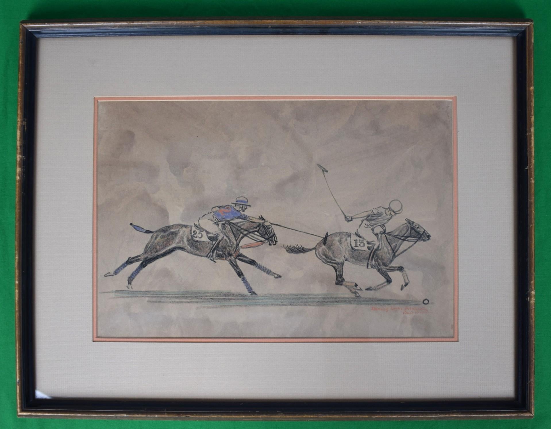 Dening Hooks Hitchcock 1927 International Polo Match Conte Drawing by Paul Brown - Art by Paul Desmond Brown
