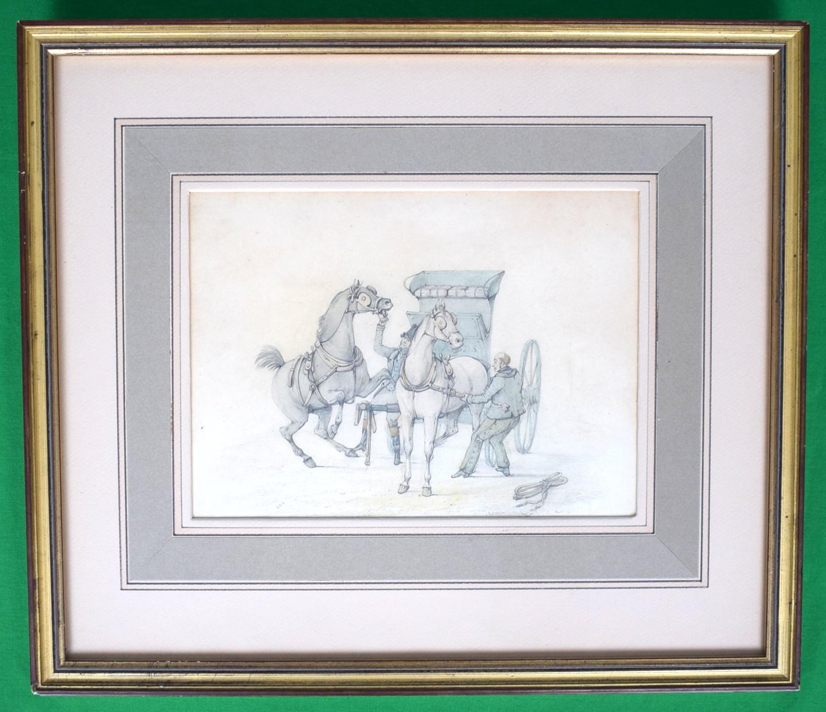 Poniendo un Par a un Freno de Esqueleto de Rompecaballos Siglo XVIII Acuarela de Henry T - Art de Henry Alken Senior