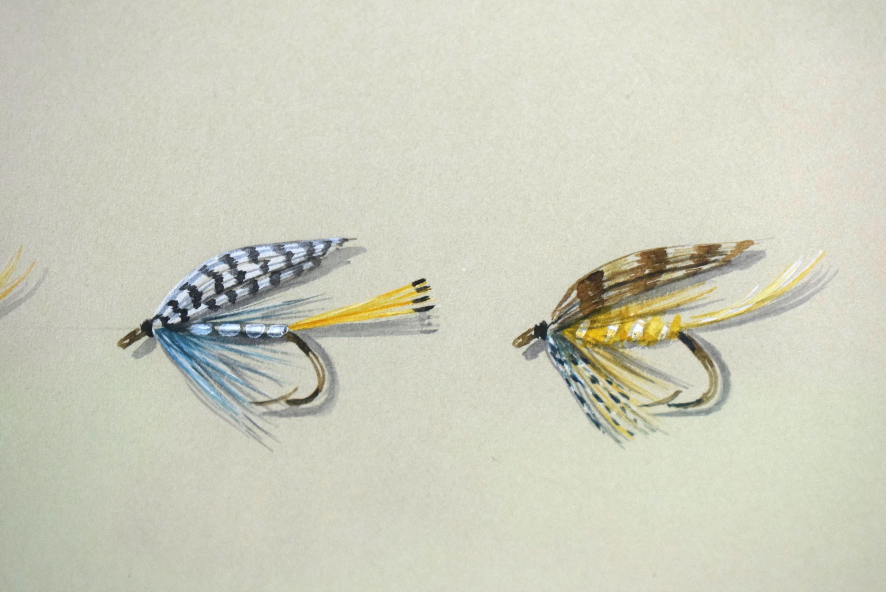 „7 Wet Trout Flies“ 1997 Aquarell von (British, Harry Spencer) im Angebot 3