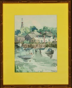 Coastal Harbor Scene 1958 Watercolor